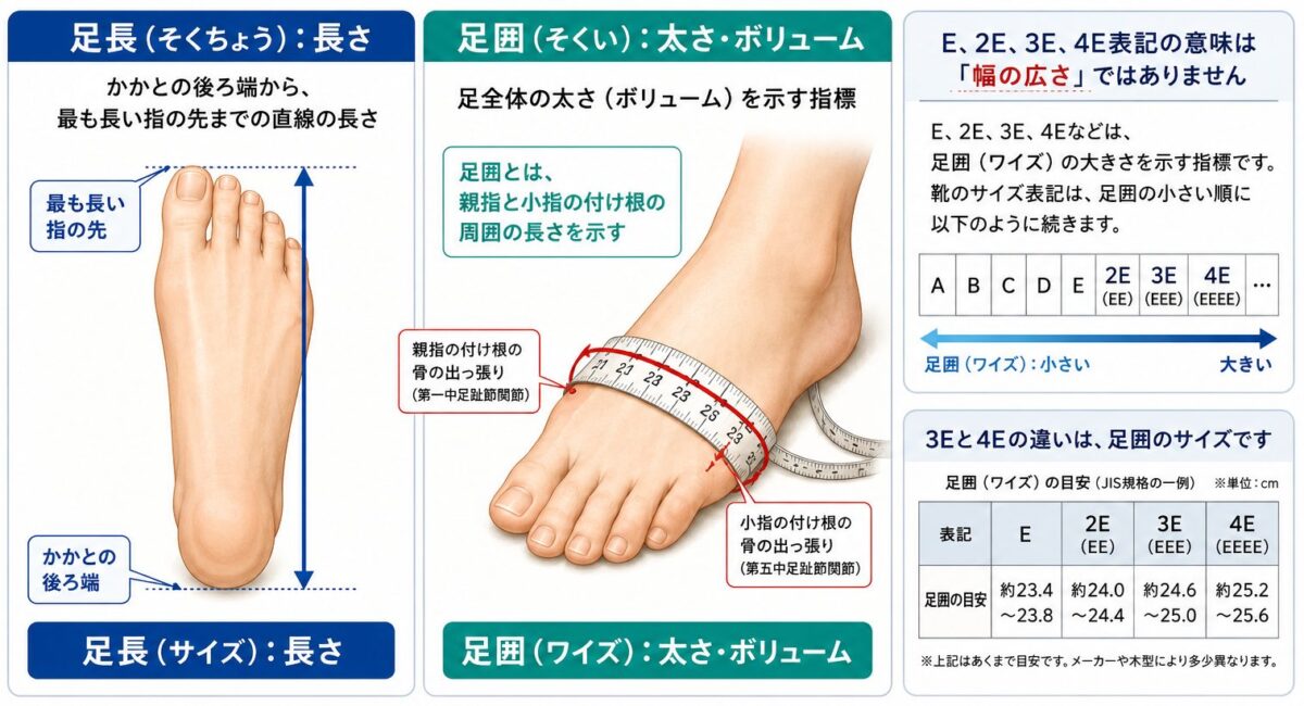 靴の3Eと4E表記を理解する3つの基本