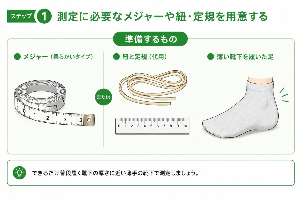 測定に必要なメジャーや紐・定規を用意する