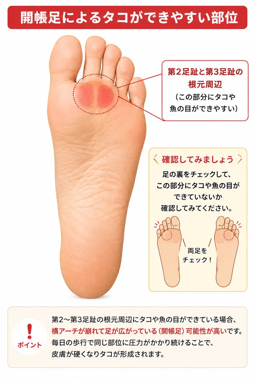 セルフチェック①:足裏のタコ・ウオノメの位置を確認する