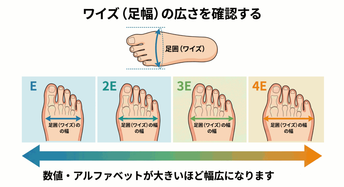 ワイズ(足幅)の広さを確認する