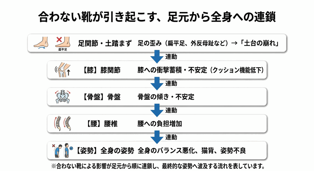 足元の不具合が膝・腰・姿勢にまで連鎖する