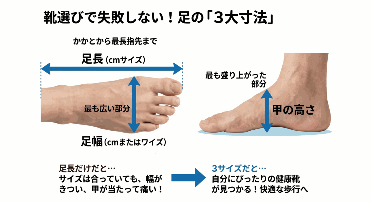 足長・足幅・甲の高さをすべて測る