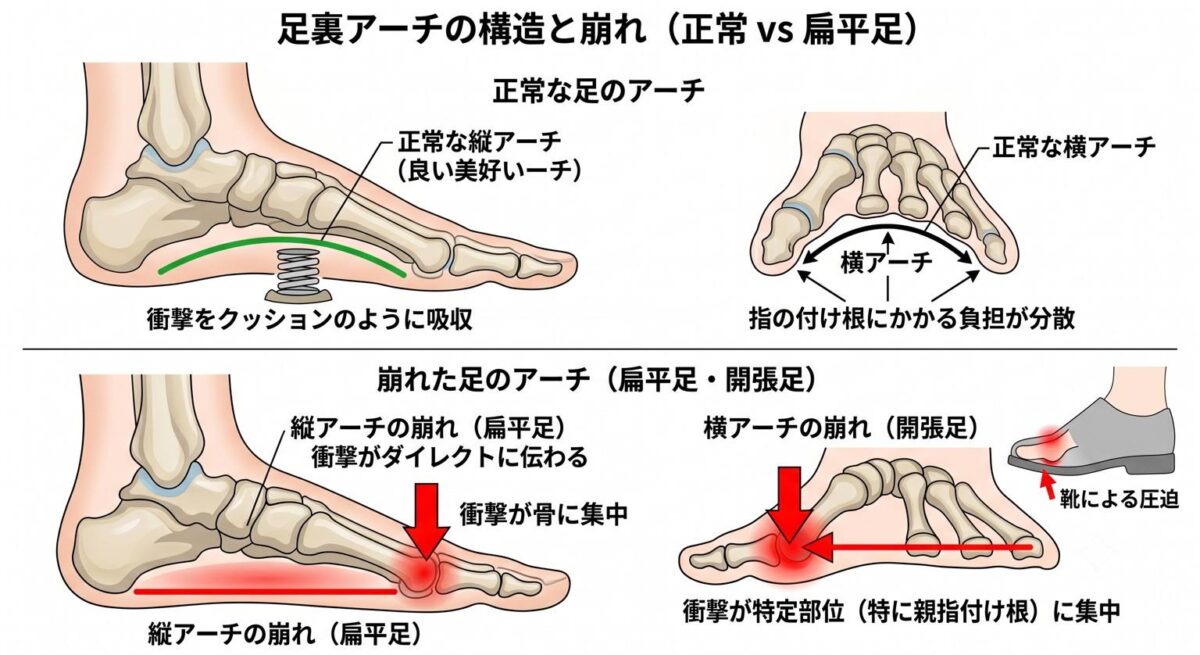 外反母趾の方の多くは、足裏のアーチが崩れている