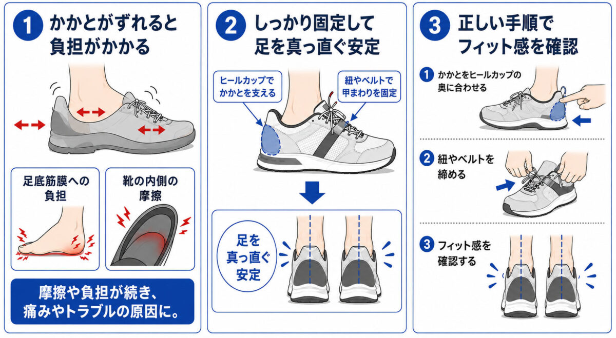 4.かかとが靴の中でずれない安定した設計のものを選ぶ