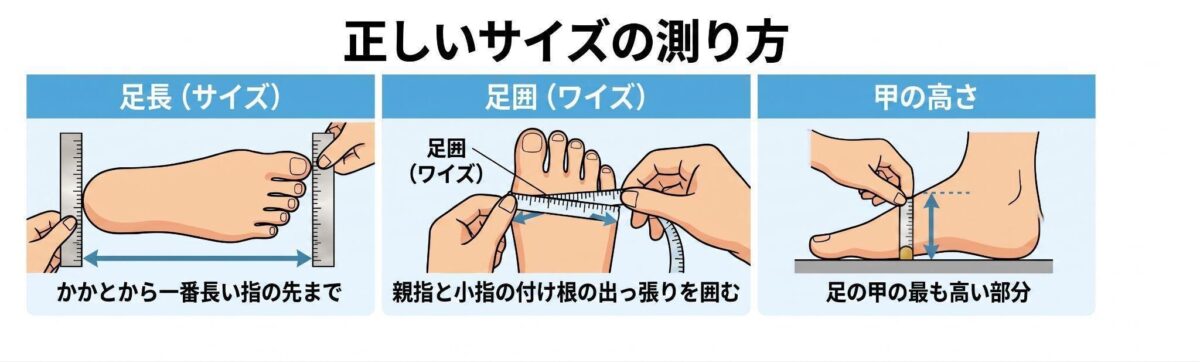 1.足のサイズをcm単位で正確に測って選ぶ